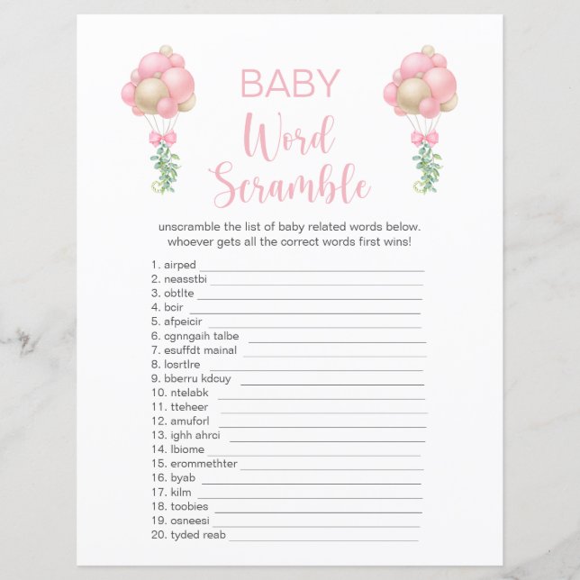 Rosa Bubblor Baby Shower Ord-skam (Framsida)