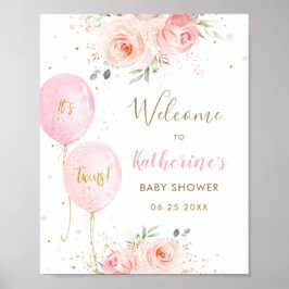Rosa Bubblor Blommigt Twillingars Baby Shower Välk Poster