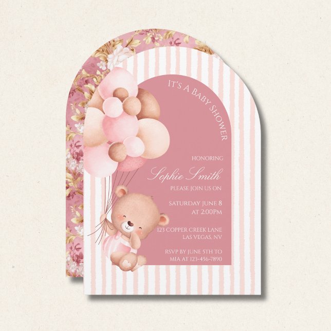 Rosa Bubblor, Rand & Bloom Baby Shower Arch Inbjudningar (Skapare uppladdad)