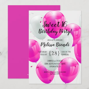Rosa Bubblor Sweet 16:e Födelsedagsfest inbjudan