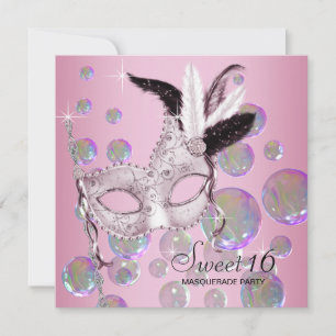 Rosa bubblor Sweet Sixteen maskeradfest Inbjudningar