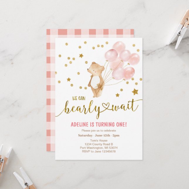  Rosa-bubblor vi kan vänta på födelsedagen Inbjudningar (Fram/Back In Situ)