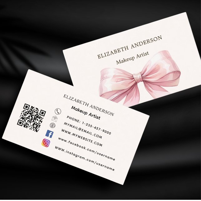 Rosa bubeige-kräm qr-kod social-media visitkort (Skapare uppladdad)