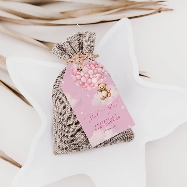 Rosa Bubons Baby Nalle Shower Tack Presentetikett (Skapare uppladdad)