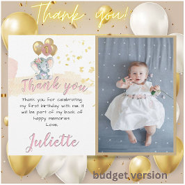 Rosa BUDGET Elephant Photo First Birthday Girl Tack Kort