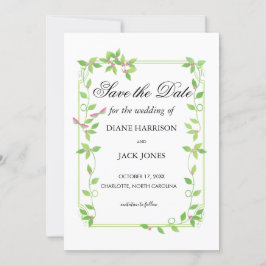 Rosa Buds på Grönt Ivy Bröllop spara datum Inbjudningar