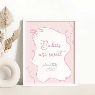 Rosa bugar minimalt Spädbarn är söt babydusch Poster