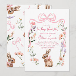 Rosa buggblommor från Bunny babydusch Inbjudningar