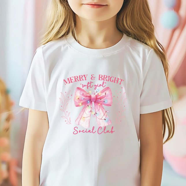 Rosa buggen Coquette-jul T Shirt (Girls Christmas shirt Merry and Bright Soft Girl Social Club)
