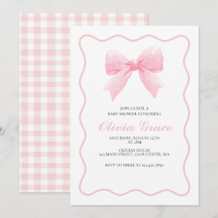 Rosa buggor och gingham-parfymbabydusch inbjudningar