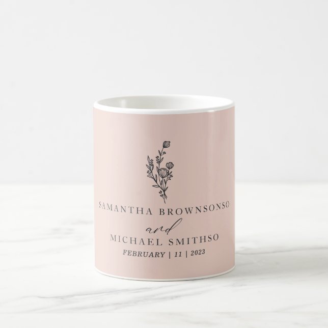 Rosa bukett blomster skrift bröllop kaffemugg (Center)