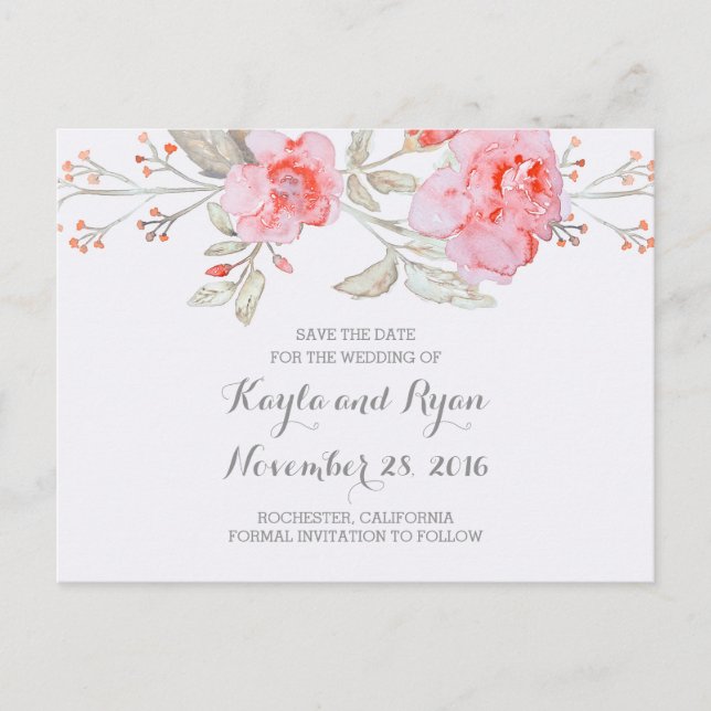 Rosa bukett blomster vattenfärg Spara datum Meddelande Vykort (Framsida)
