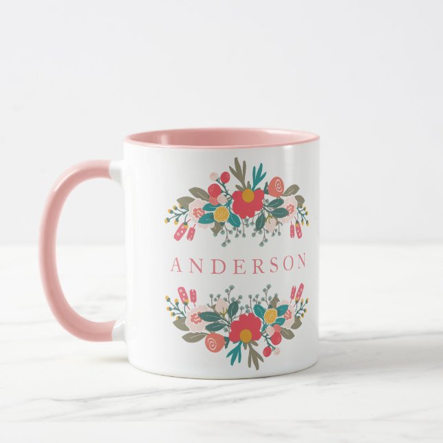 Rosa bukett med namn mugg (Vänster)