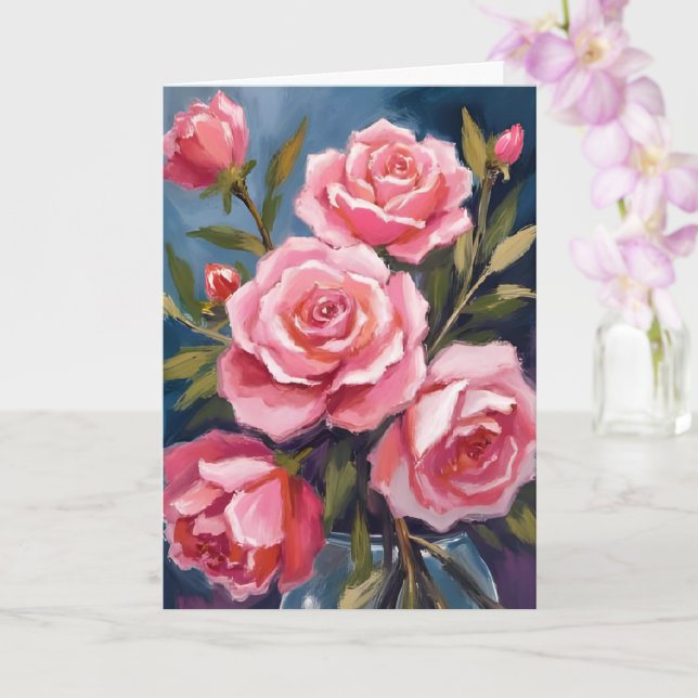 Rosa bukett med rosor i rosaton Målad kort (Orkide)
