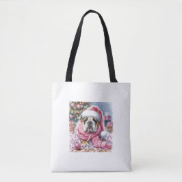 Rosa Bulldog jul "sa ingen någonsin" Tote Bag Tygkasse