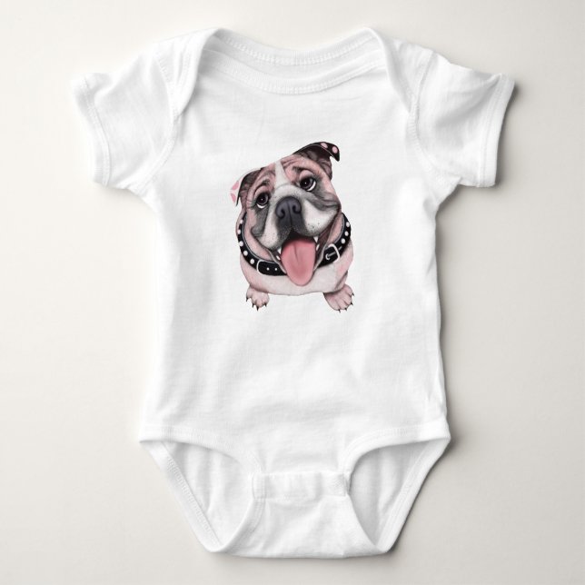 Rosa bulldoggbabyskjorta t shirt (Framsida)