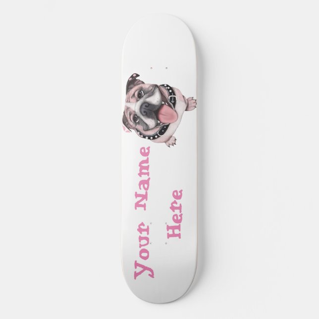 Rosa bulldogghundSkateboard Old School Skateboard Bräda 18 Cm (Framsida)