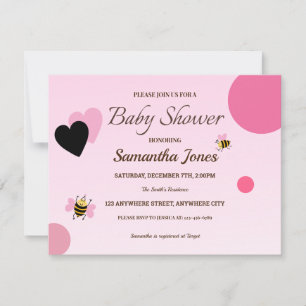 Rosa Bumblebee Baby Shower Girl-inbjudan Inbjudningar