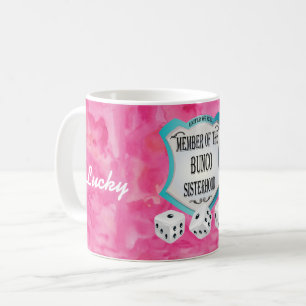 Rosa Bunco för lycklig Monogram Sisterhood Kaffemugg