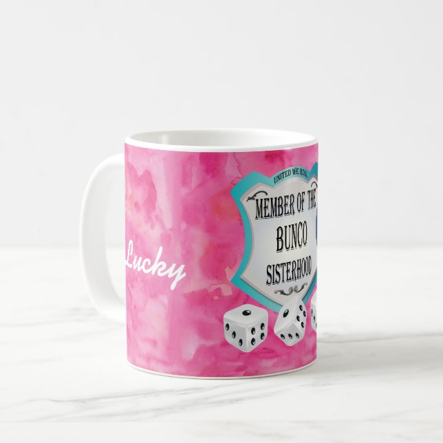 Rosa Bunco för lycklig Monogram Sisterhood Kaffemugg (Framsida vänster)