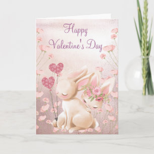 Rosa Bunnies Kärlek Alla hjärtans dag Kort
