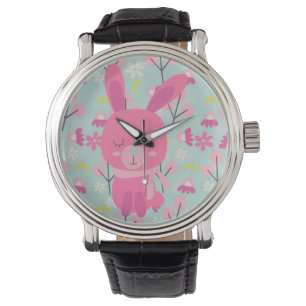 Rosa Bunnies och Flowers Armbandsur