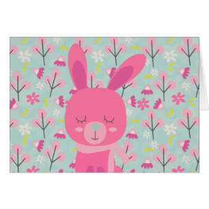 Rosa Bunnies och Flowers Hälsningskort