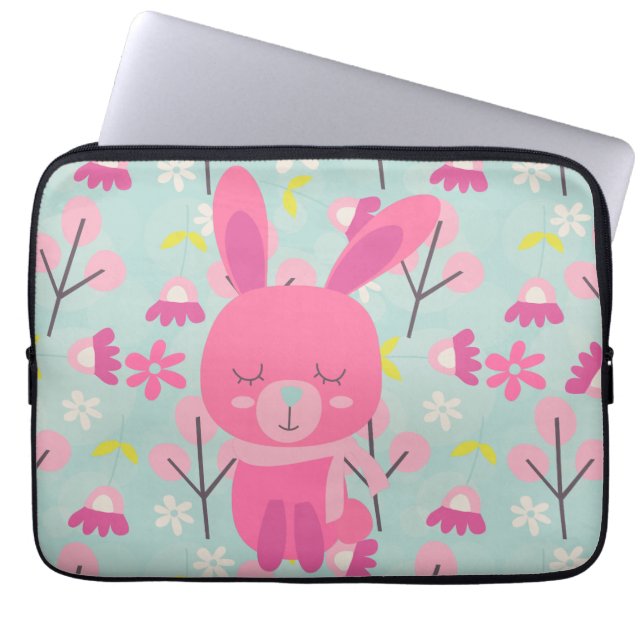 Rosa Bunnies och Flowers Laptop Sleeve (Framsidan)