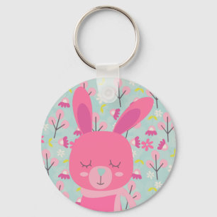 Rosa Bunnies och Flowers Nyckelring