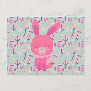 Rosa Bunnies och Flowers Vykort