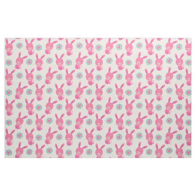 Rosa Bunnies och Hearts Fabric Tyg (Fat Quarter)