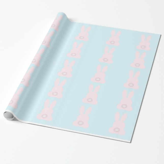 Rosa Bunnies om Blue Wrapping Papper Presentpapper (Utrullad)