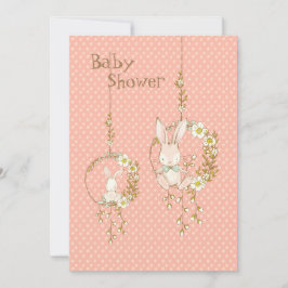 Rosa Bunny Animal Blommigt Baby Shower Inbjudningar