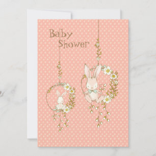Rosa Bunny Animal Blommigt Baby Shower Inbjudningar