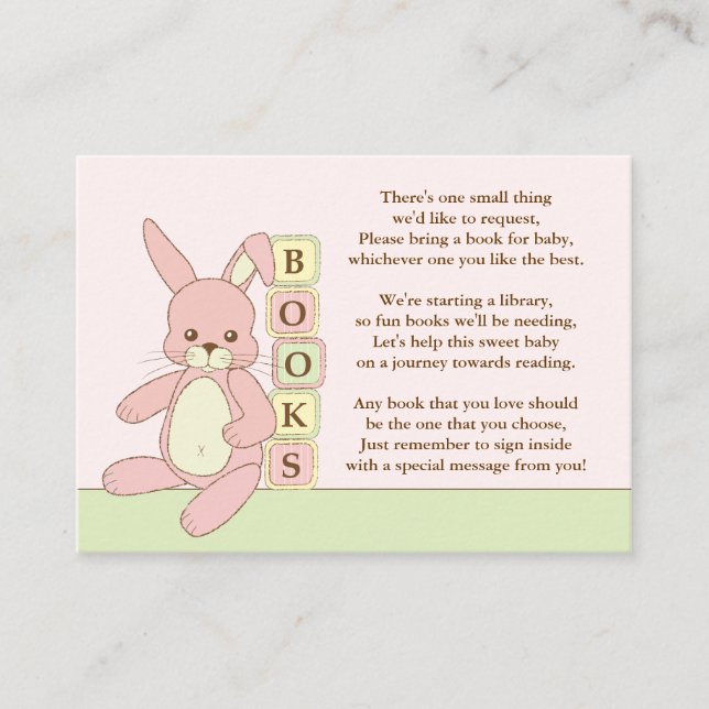 Rosa Bunny Baby Shower Bok Infoga begärandekort fö Tilläggskort (Framsida)