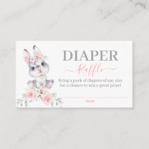 Rosa Bunny Baby Shower Girl Diaper Raffle Card