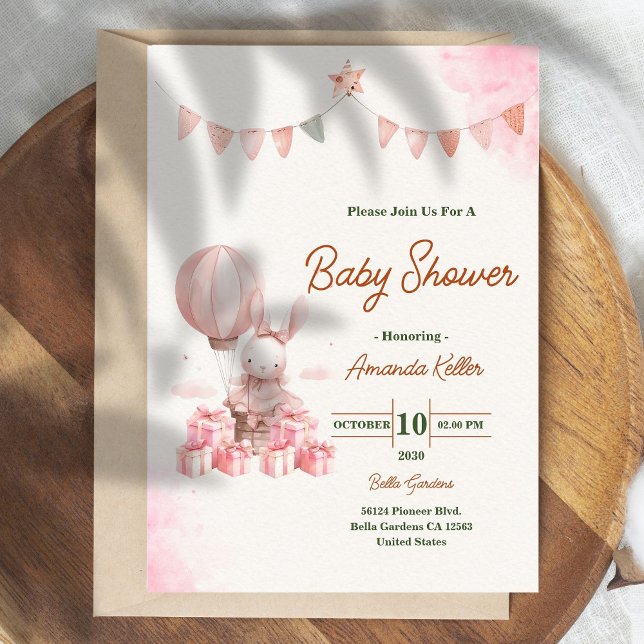 Rosa Bunny Baby Shower Inbjudningar (Skapare uppladdad)