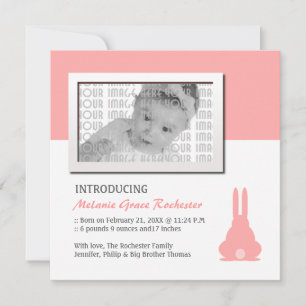 Rosa Bunny Birth Notice cement Julkort