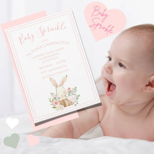 Rosa Bunny Blommigt Baby Sprinkle Shower Inbjudningar