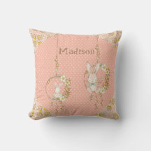 Rosa Bunny Blommigt Flicka Personlig Nursery