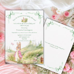 Rosa Bunny Bows Whimsical Baby Shower Inbjudningar