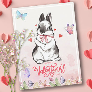 Rosa Bunny & Butterflies Valentindagen Vykort