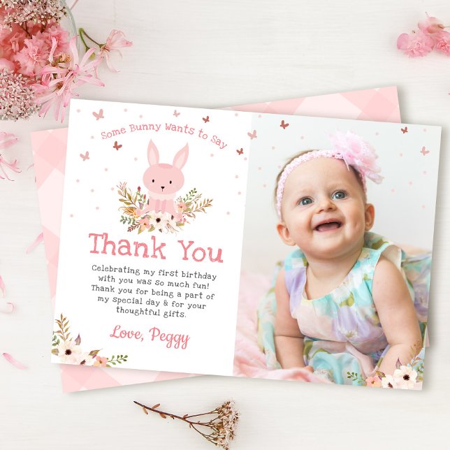 Rosa Bunny Butterfly Birthday Photo - tackkort Tack Kort (Skapare uppladdad)