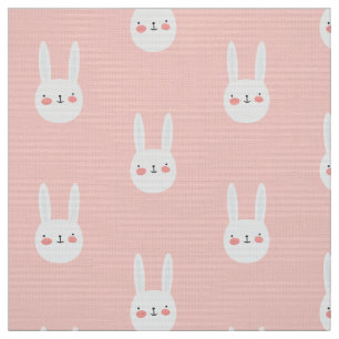 Rosa Bunny Cute White Rabbit Mönster Tyg