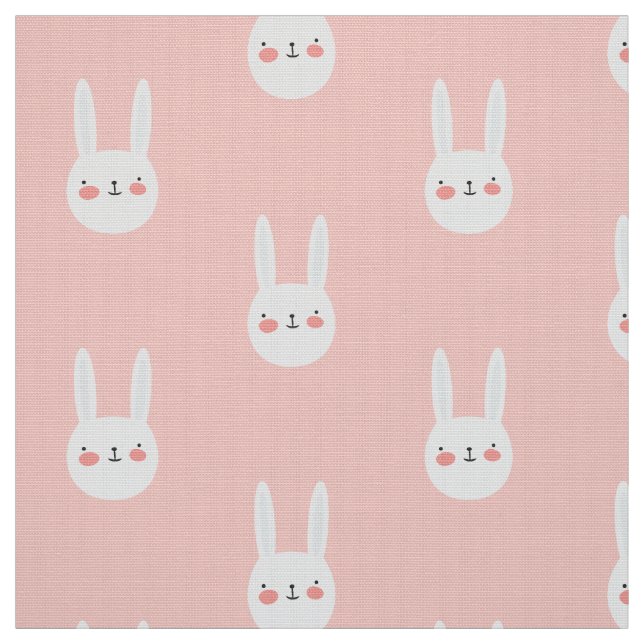 Rosa Bunny Cute White Rabbit Mönster Tyg (Provkarta)