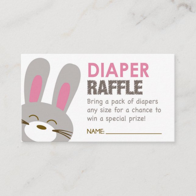 Rosa Bunny Diaper Raffle Biljett Tilläggskort (Framsida)