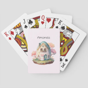 Rosa Bunny & Egg Shaped House Kawaii Stil Casinokort