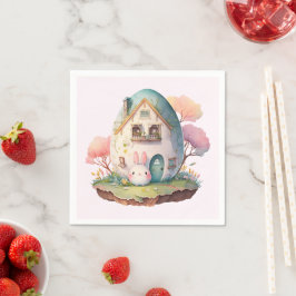 Rosa Bunny & Egg Shaped House Kawaii Stil Pappersservett