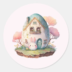 Rosa Bunny & Egg Shaped House Kawaii Stil Runt Klistermärke