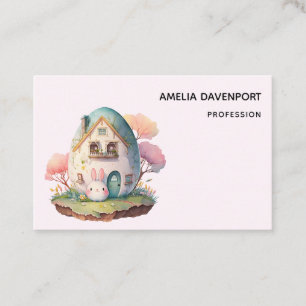 Rosa Bunny & Egg Shaped House Kawaii Stil Visitkort